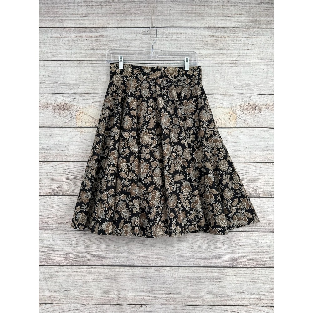 Heart of Haute Circle Skirt Womens S Black Brown Floral Paisley Retro Pockets